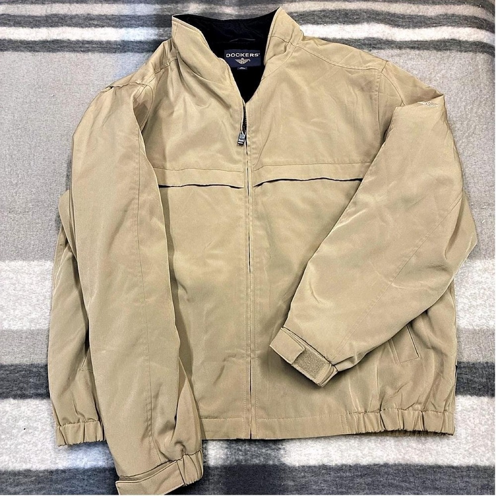 Dockers Mens Tan Cream Full Zip Fleece Lined Bomber Jacket XL 045928P